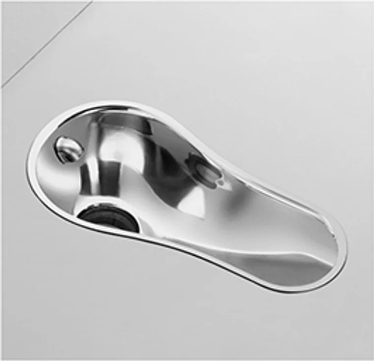 A stainless steel squatting pan designed for commercial bathroom, hospitality and public sanitary projects.
