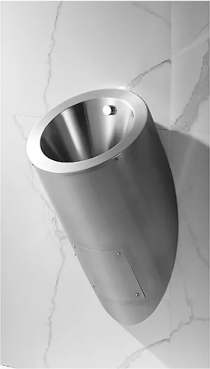 A stainless steel urinal designed for commercial bathroom, hospitality and public sanitary projects.