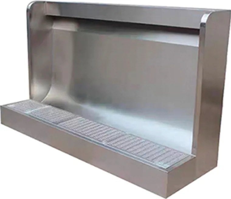 A stainless steel customized urinal designed for commercial bathroom, hospitality and public sanitary projects.