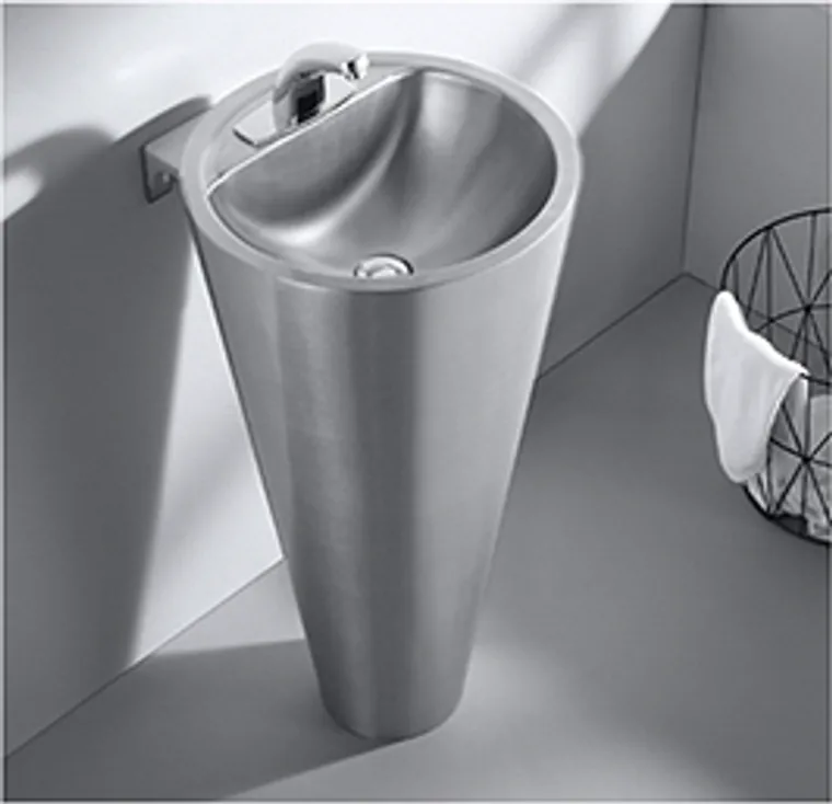 A stainless steel hanging basin designed for commercial bathroom, hospitality and public sanitary projects.