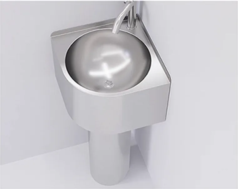 A stainless steel hanging basin designed for commercial bathroom, hospitality and public sanitary projects.