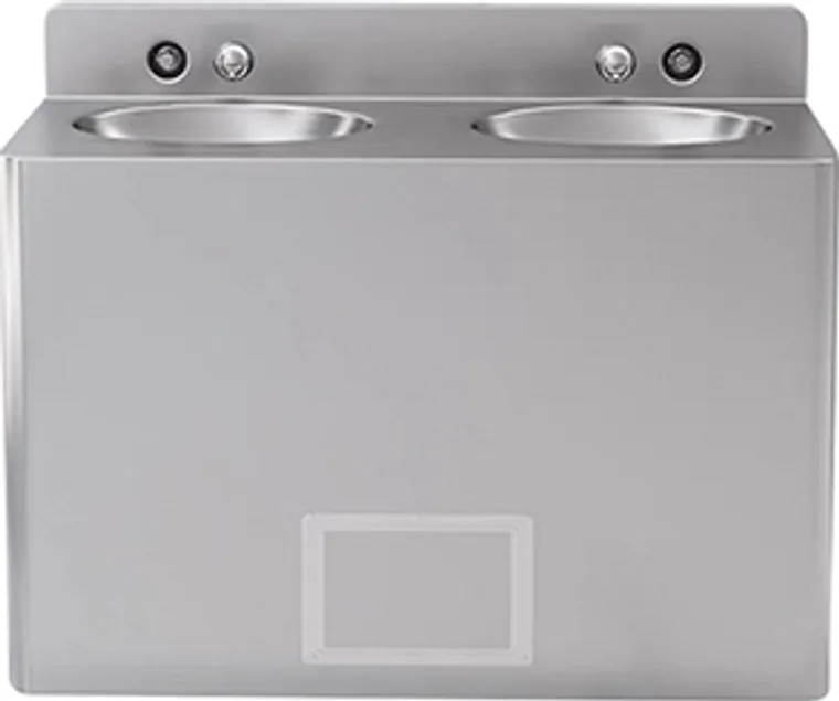 A stainless steel hanging basin designed for commercial bathroom, hospitality and public sanitary projects.