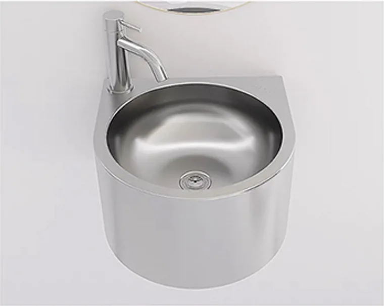 A stainless steel hanging basin designed for commercial bathroom, hospitality and public sanitary projects.