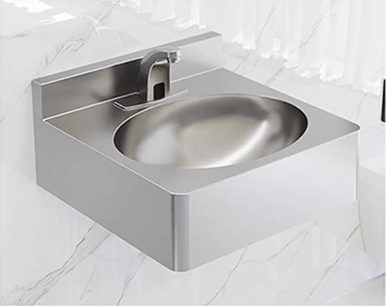 A stainless steel hanging basin designed for commercial bathroom, hospitality and public sanitary projects.