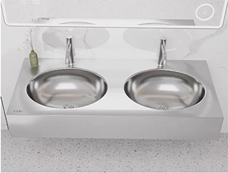 A stainless steel hanging basin designed for commercial bathroom, hospitality and public sanitary projects.