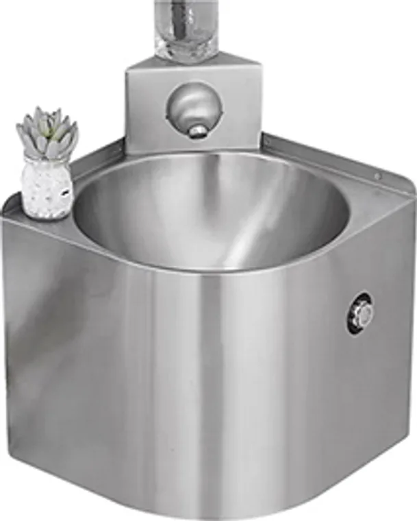 A stainless steel hanging basin designed for commercial bathroom, hospitality and public sanitary projects.