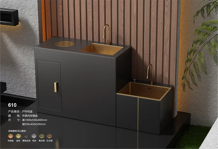 A stainless steel outdoor series designed for commercial bathroom, hospitality and public sanitary projects.