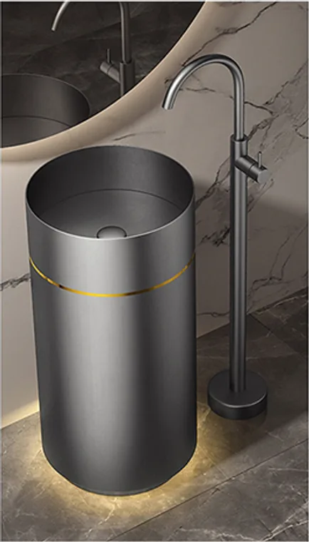A stainless steel pedestal basin designed for commercial bathroom, hospitality and public sanitary projects.