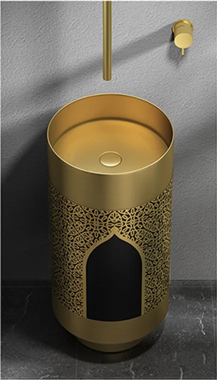 A stainless steel pedestal basin designed for commercial bathroom, hospitality and public sanitary projects.