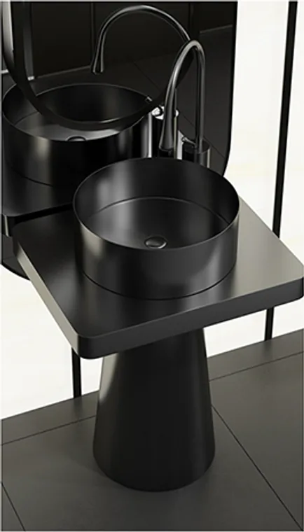 A stainless steel pedestal basin designed for commercial bathroom, hospitality and public sanitary projects.
