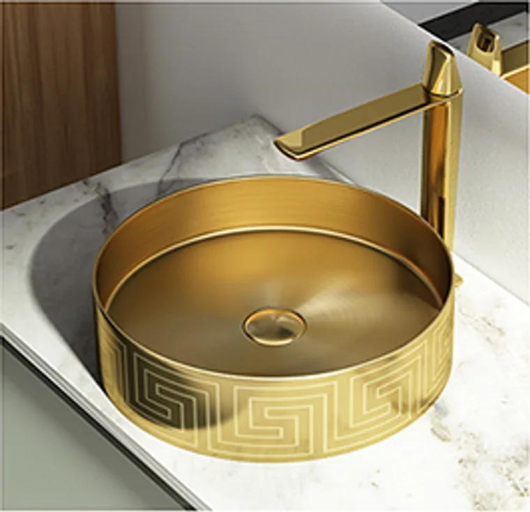 A stainless steel countertop basin designed for commercial bathroom, hospitality and public sanitary projects.