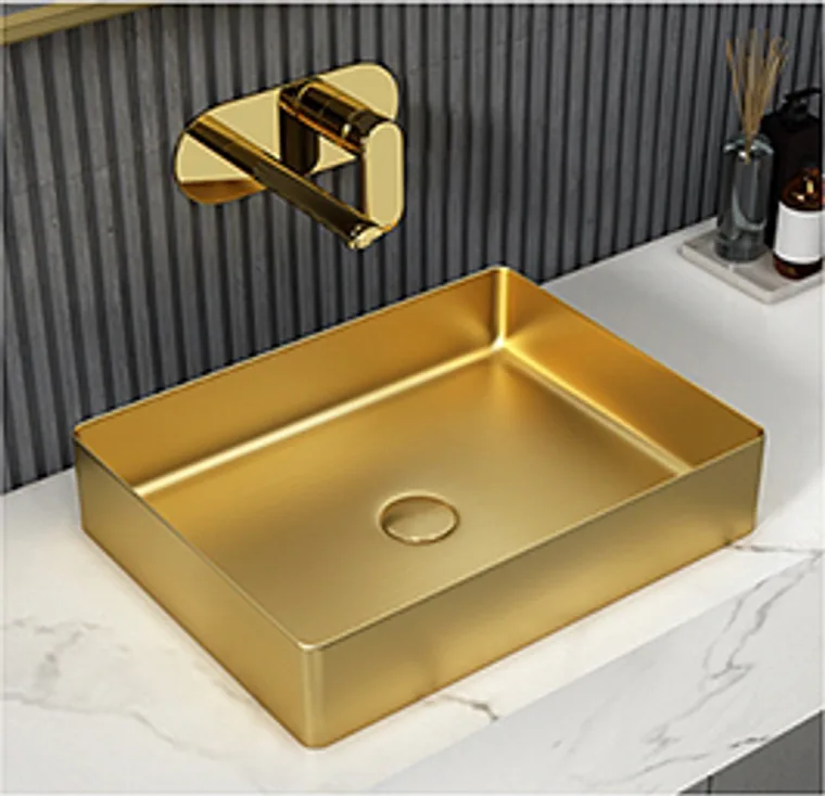 A stainless steel countertop basin designed for commercial bathroom, hospitality and public sanitary projects.
