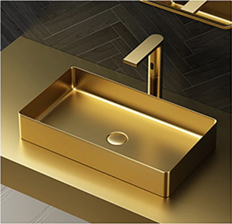 A stainless steel countertop basin designed for commercial bathroom, hospitality and public sanitary projects.
