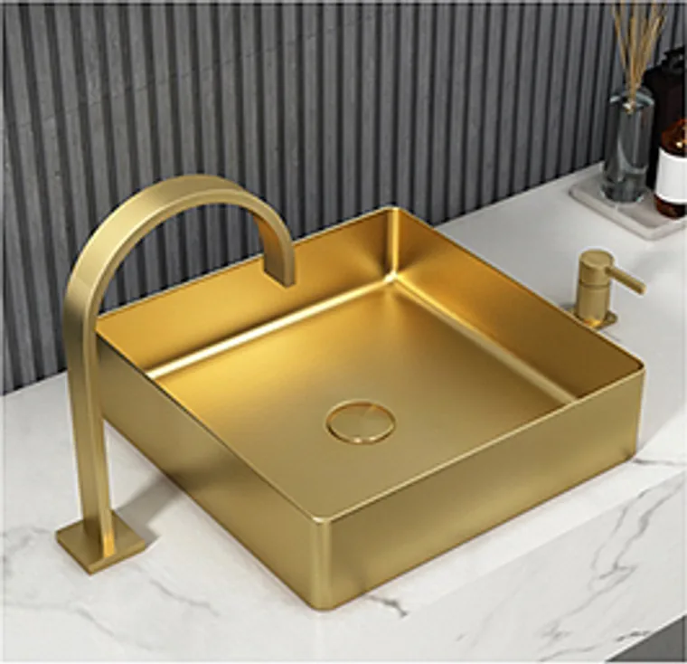 A stainless steel countertop basin designed for commercial bathroom, hospitality and public sanitary projects.