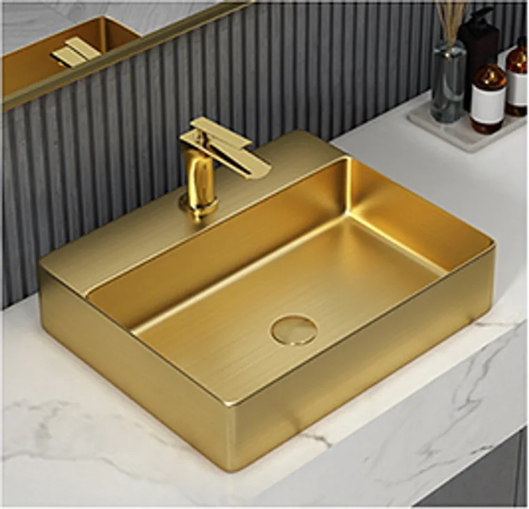 A stainless steel countertop basin designed for commercial bathroom, hospitality and public sanitary projects.