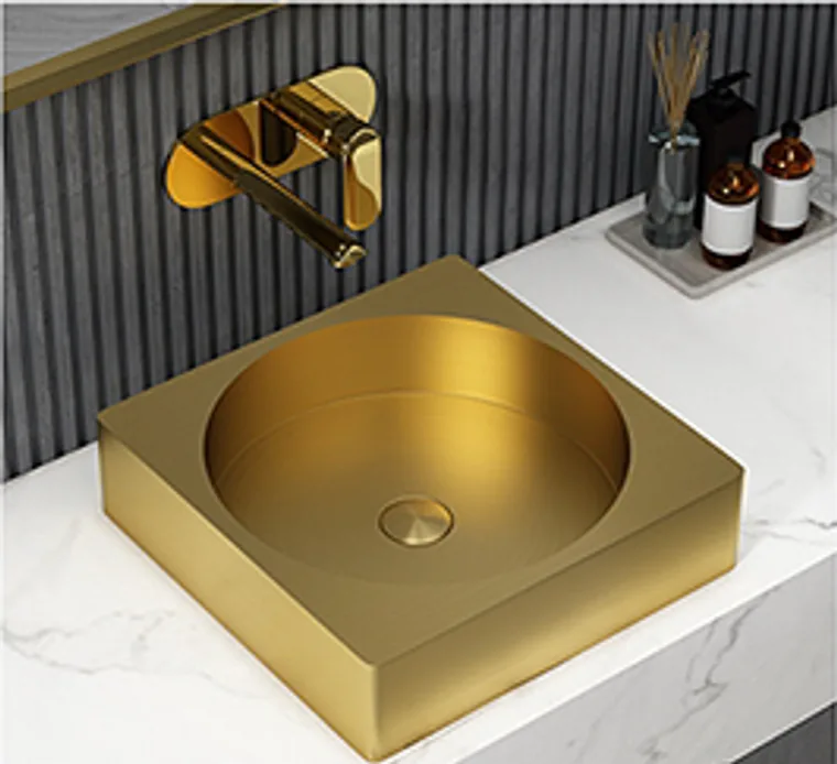 A stainless steel countertop basin designed for commercial bathroom, hospitality and public sanitary projects.