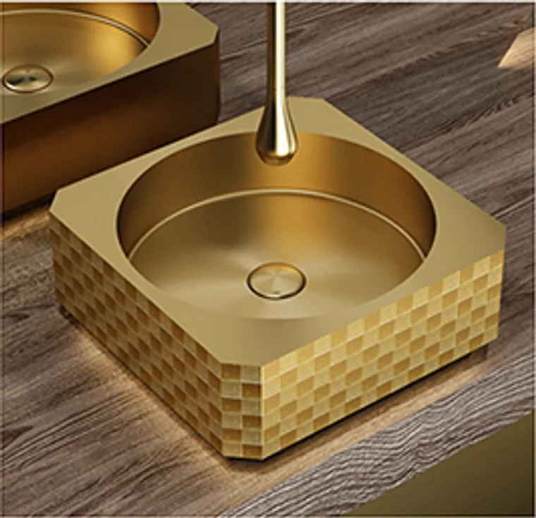 A stainless steel countertop basin designed for commercial bathroom, hospitality and public sanitary projects.