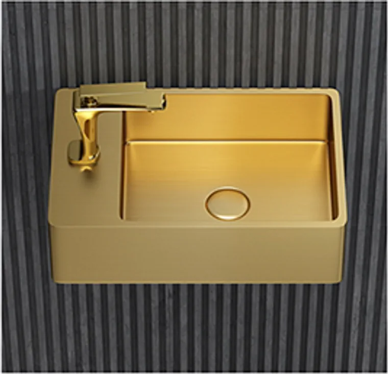 A stainless steel counter basin designed for commercial bathroom, hospitality and public sanitary projects.