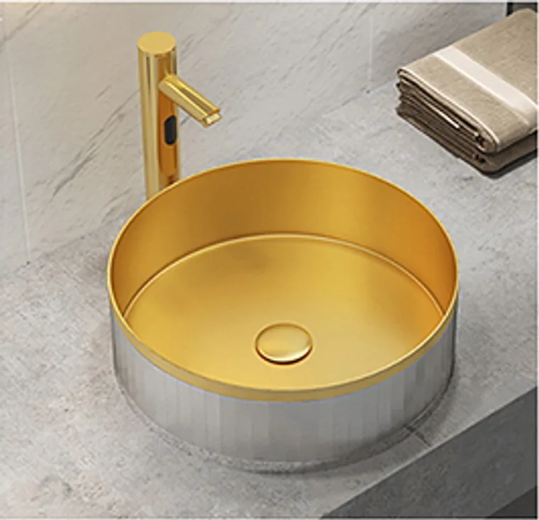 A stainless steel countertop basin designed for commercial bathroom, hospitality and public sanitary projects.
