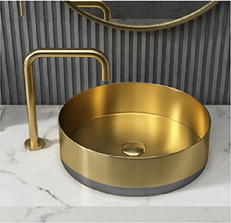 A stainless steel countertop basin designed for commercial bathroom, hospitality and public sanitary projects.