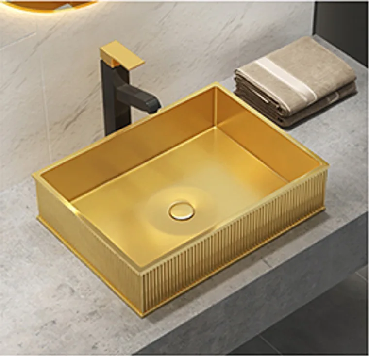 A stainless steel countertop basin designed for commercial bathroom, hospitality and public sanitary projects.