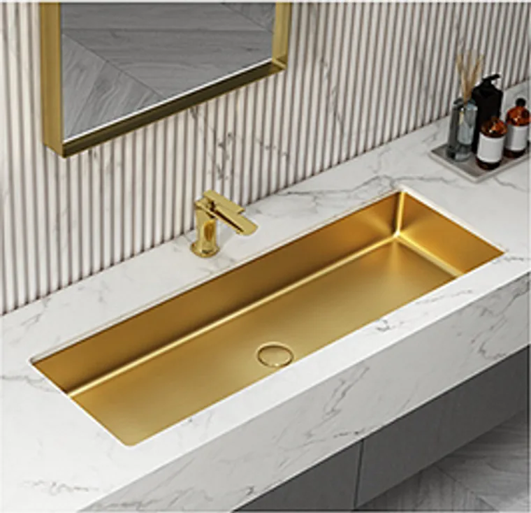 A stainless steel counter basin designed for commercial bathroom, hospitality and public sanitary projects.