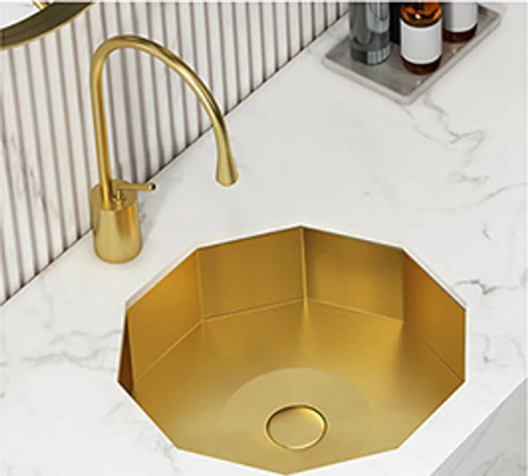 A stainless steel counter basin designed for commercial bathroom, hospitality and public sanitary projects.