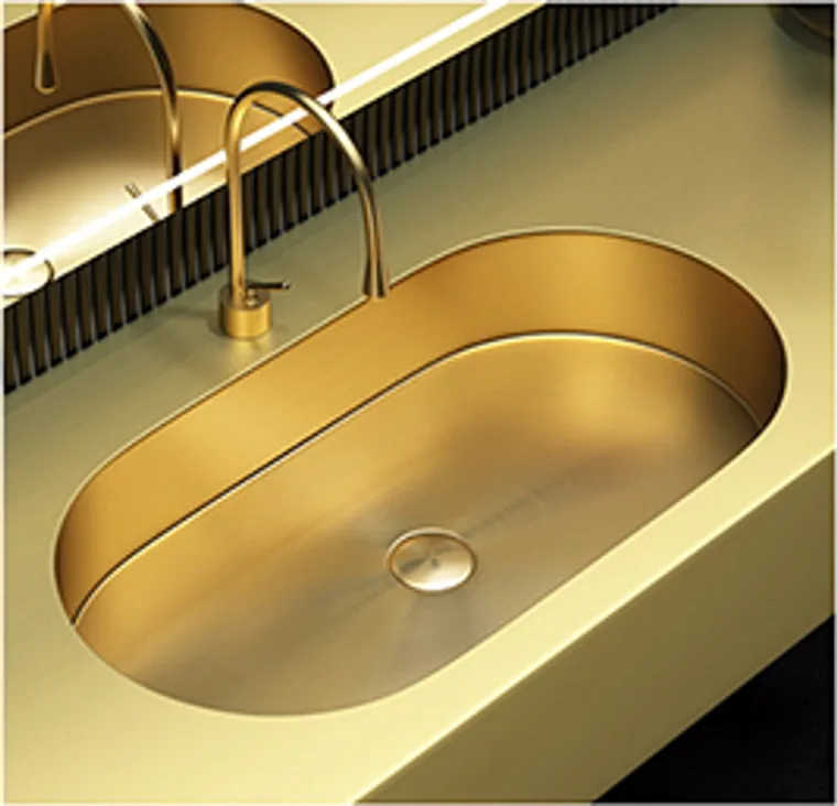 A stainless steel counter basin designed for commercial bathroom, hospitality and public sanitary projects.
