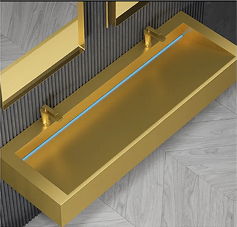 A stainless steel customized pedestal basin designed for commercial bathroom, hospitality and public sanitary projects.