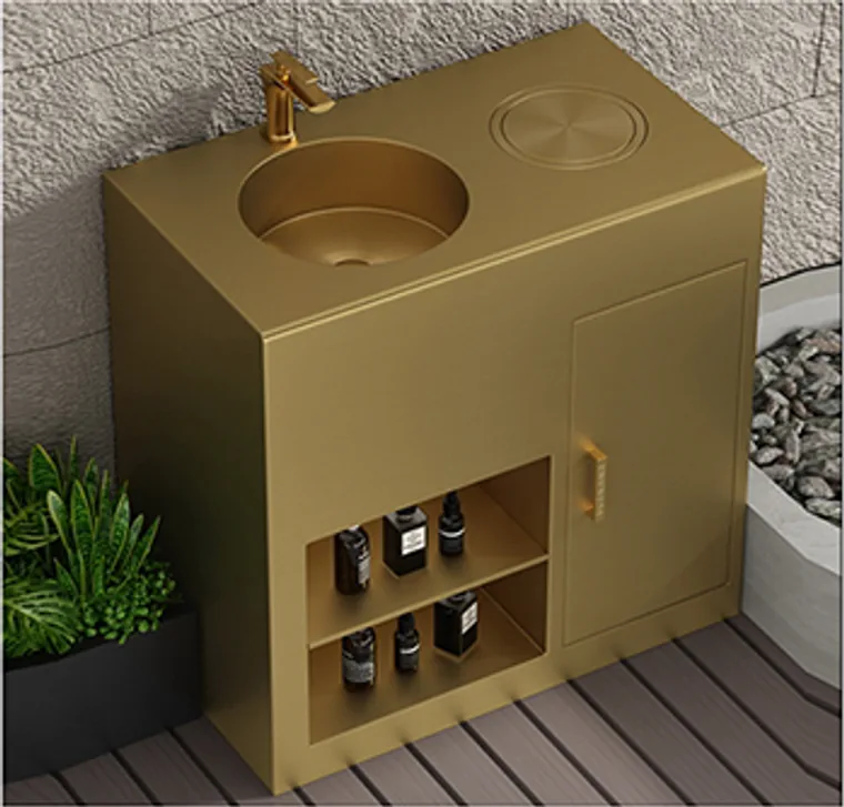 A stainless steel customized pedestal basin designed for commercial bathroom, hospitality and public sanitary projects.